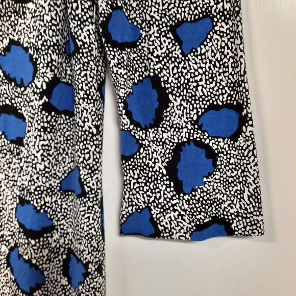 Diane Von Furstenberg Sz 12 Blue Leopard Jersey Knit Mini Dress 3/4 Sleeve - Picture 4 of 12